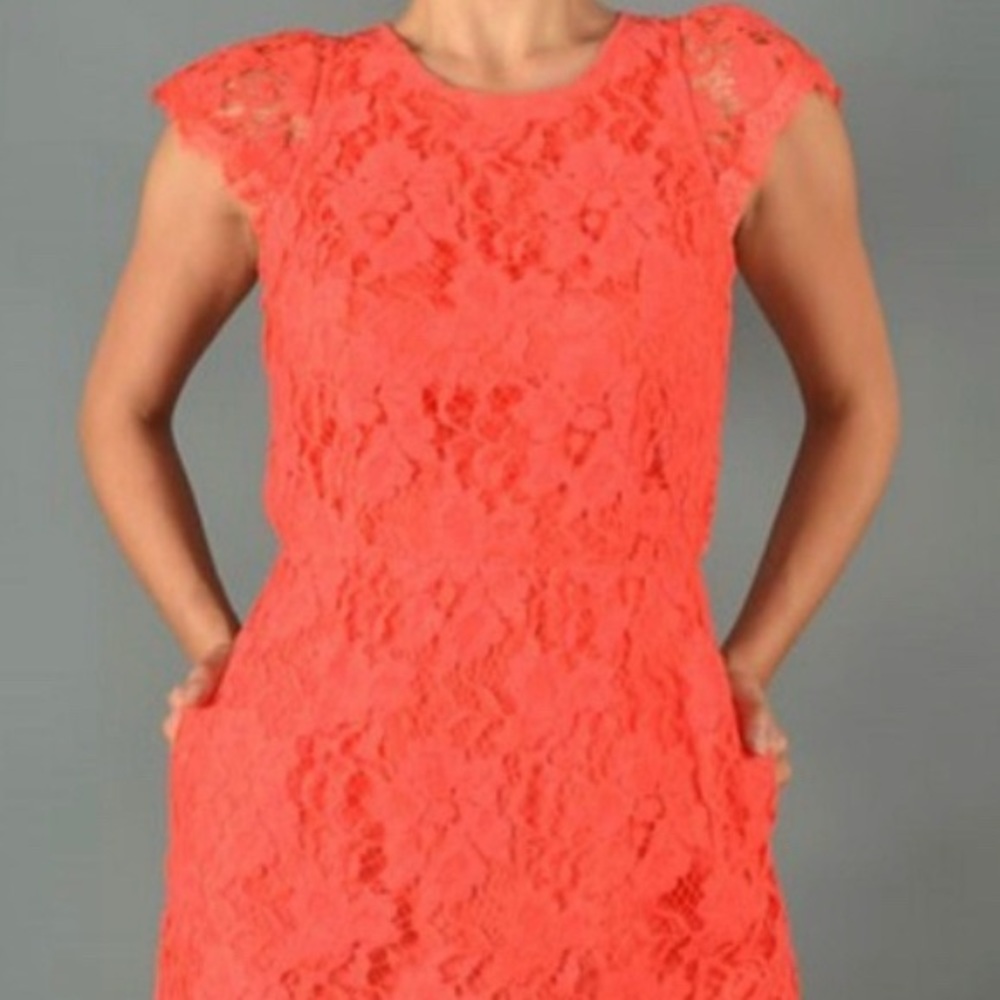 Signature 8 Red Open Back Lace Sleeve Midi Dress